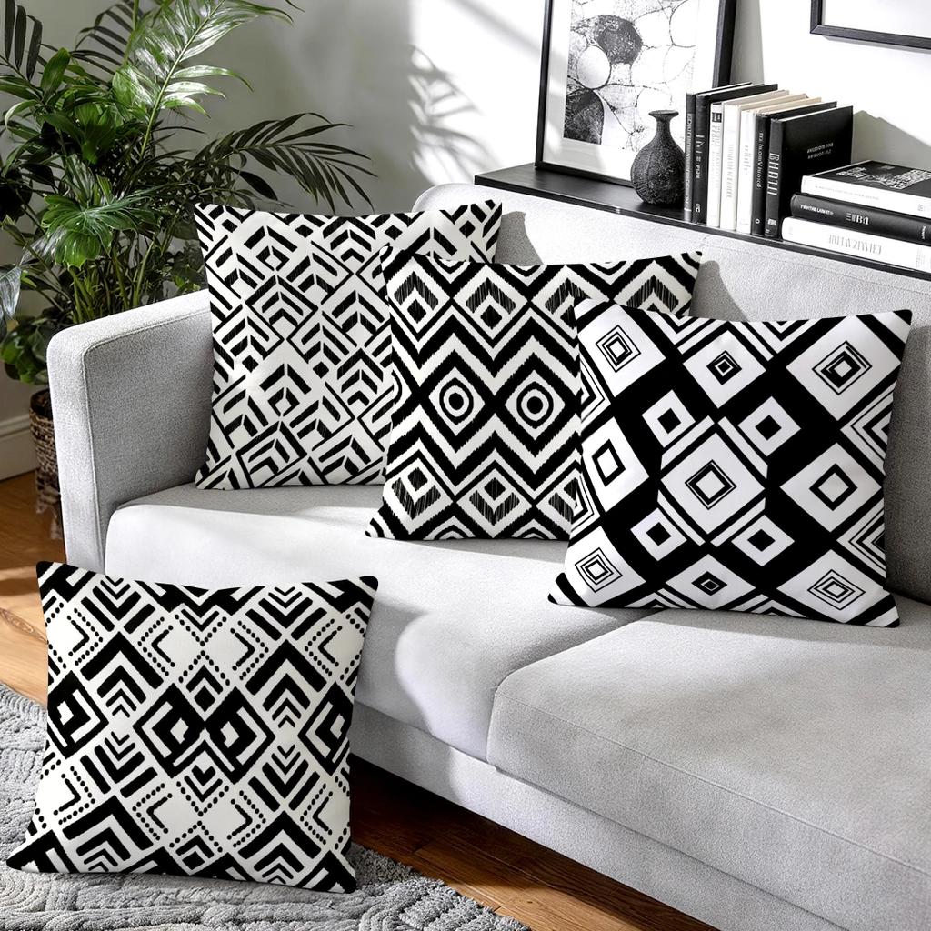 1pcs/4pcs Black And White Geometry Cushions Pillowcase Polyester Cushion Cover Throw Pillow Pillowcover Home Car Sofa Decor