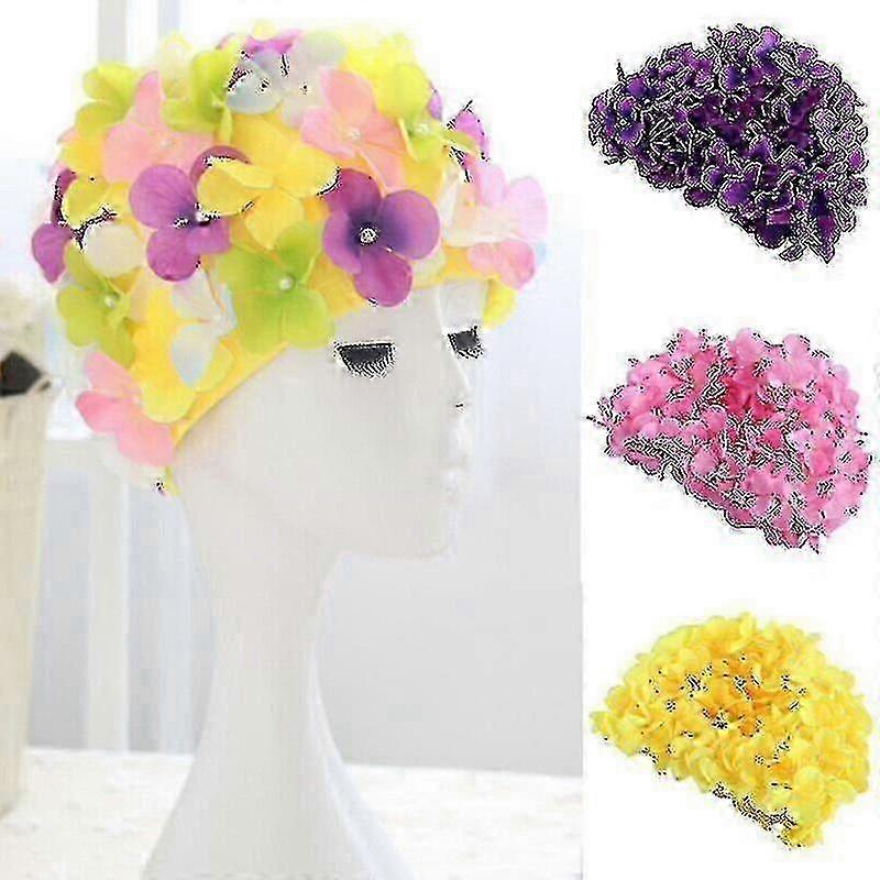 Gorro de natación para mujer Pétalo Retro 3D Floral Gorro de natación Dama Flores Gorro de baño bien 25-26