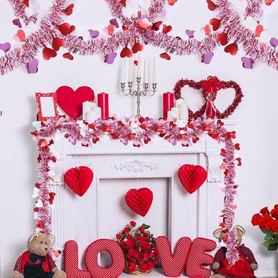 2m Artificial Valentine's Day Heart-shaped Vine - Festival Decoration Artificial Flower - Red Heart-shaped Hanging Ribbon