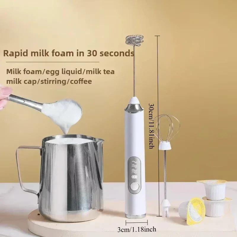 Wiederaufladbarer Milchaufschäumer - 3-stufiger elektrischer Hand-Kaffeemixer Eierschläger Schneebesen Schäumendes Rühren für Latte, Cappuccino, Sahne