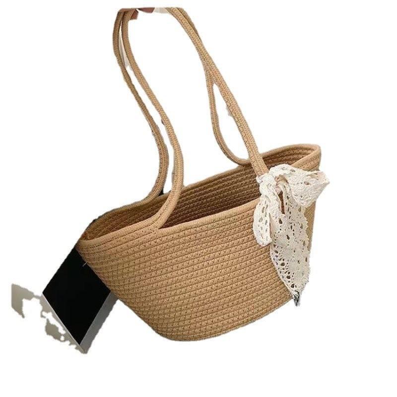 Stylish Sunflower Woven Cotton Bag For Women In Beige And Brown Perfect For Everyday Use