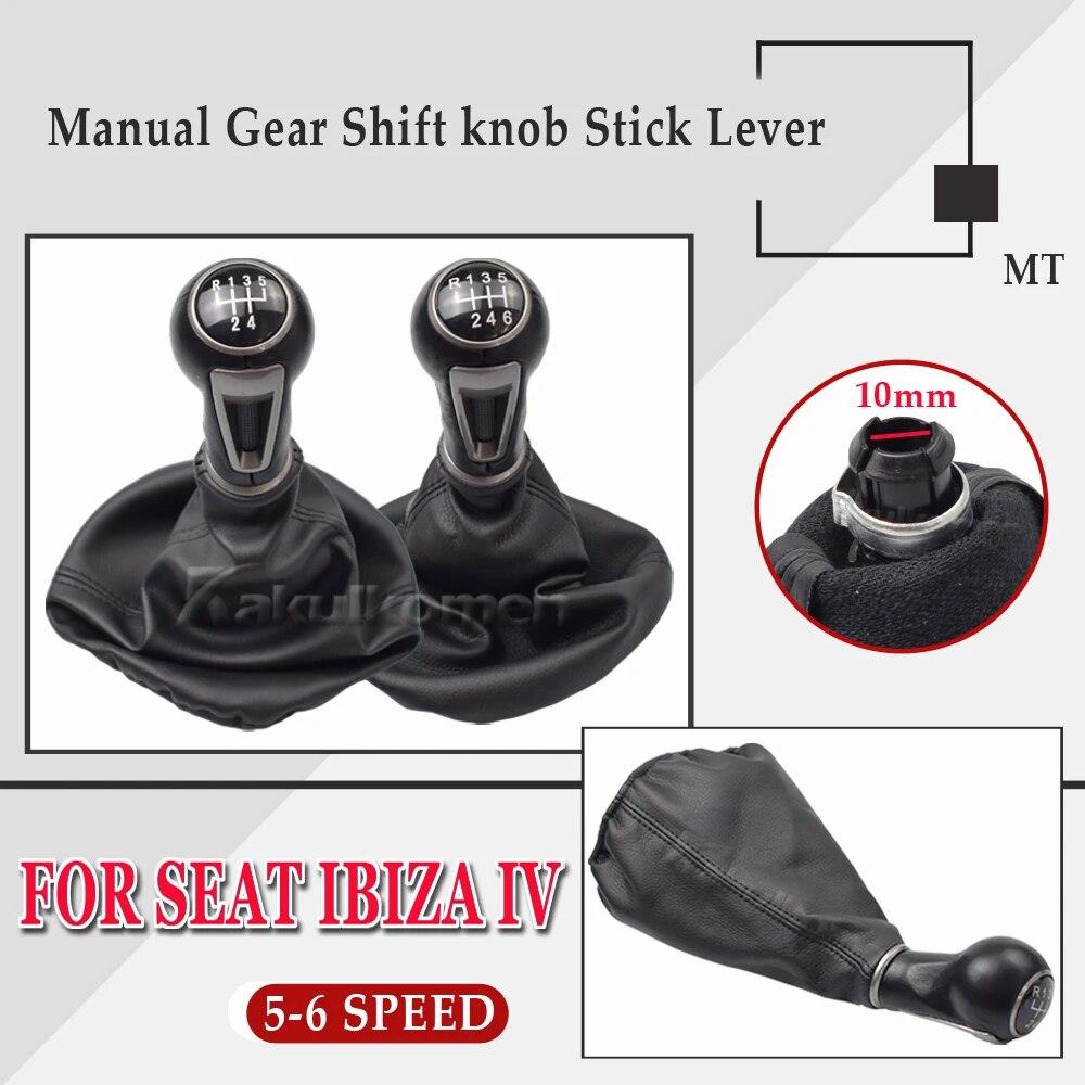 5 6 Gang 10mm Leder Auto Schalthebelknauf mit Manschette Für SEAT IBIZA IV Schalthebelknauf Hebel Stange