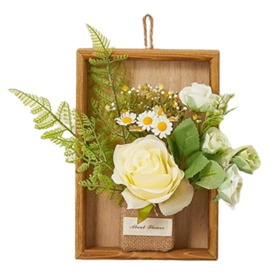 Artificial Plants Wall Decor, Rustic Farmhouse Wall Hanging Planter, Vintage Wood Framed Fake Plants Holder for Indoor Living Room, Kitchen, Bedroom