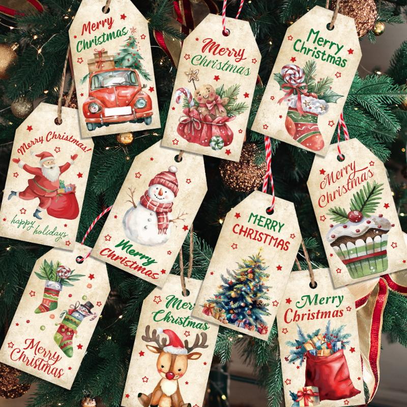 Frohe Weihnachten Retro Kraftpapier Anhänger Weihnachtsmann Schneemann Glocke Anhänger Dekoration Hängeschild Festliche Atmosphäre Dekoration