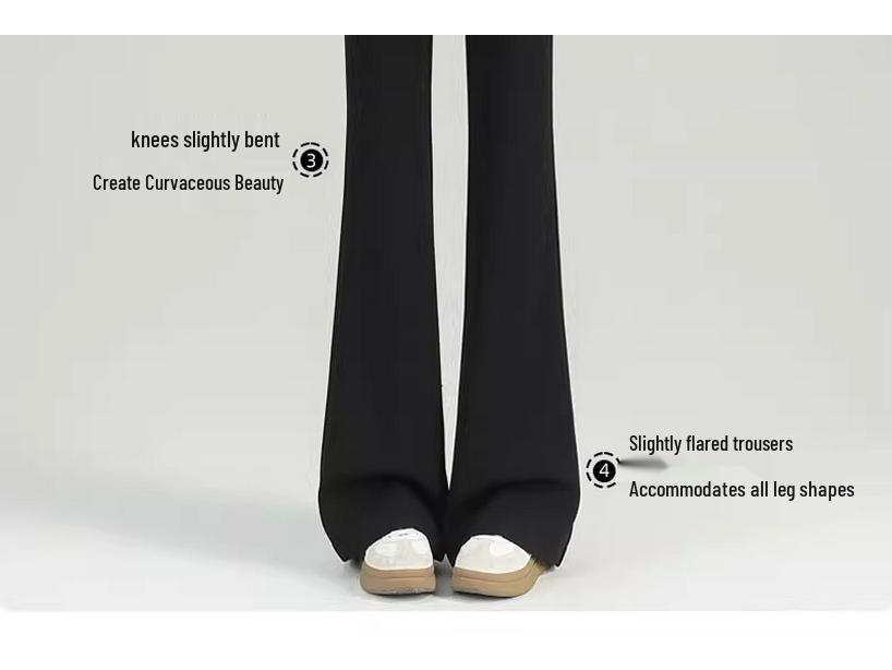 Women's Black Micro Flare Pants - 2025 Spring Collection, High Waist Elastic Slimming Fit, Drapey Suit Style