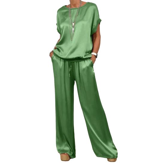 1 Set Women T-shirt Pants Suit Casual Summer Solid Color