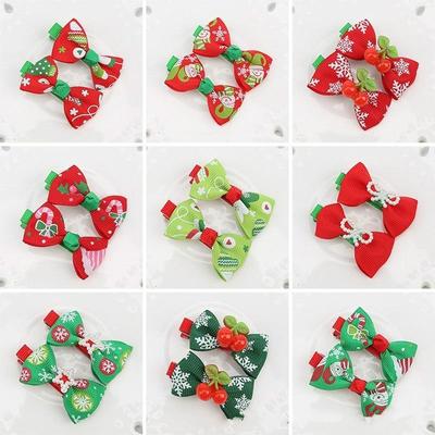 2 pièces/ensemble nœuds de fête pince à cheveux nœuds imprimés de noël avec Clips pour filles nœuds de cheveux accessoires de cheveux épingles à cheveux Barrette cadeau