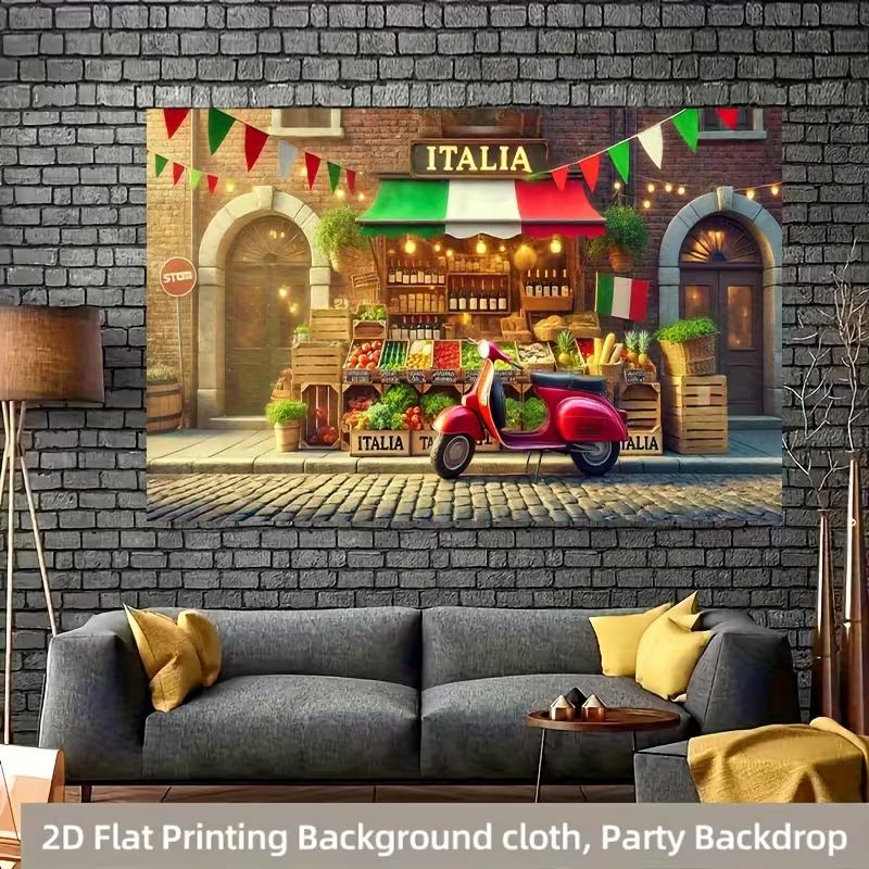 Vintage Italian Market Tapestry, Cobblestone Street Wall Hanging for Live Streaming