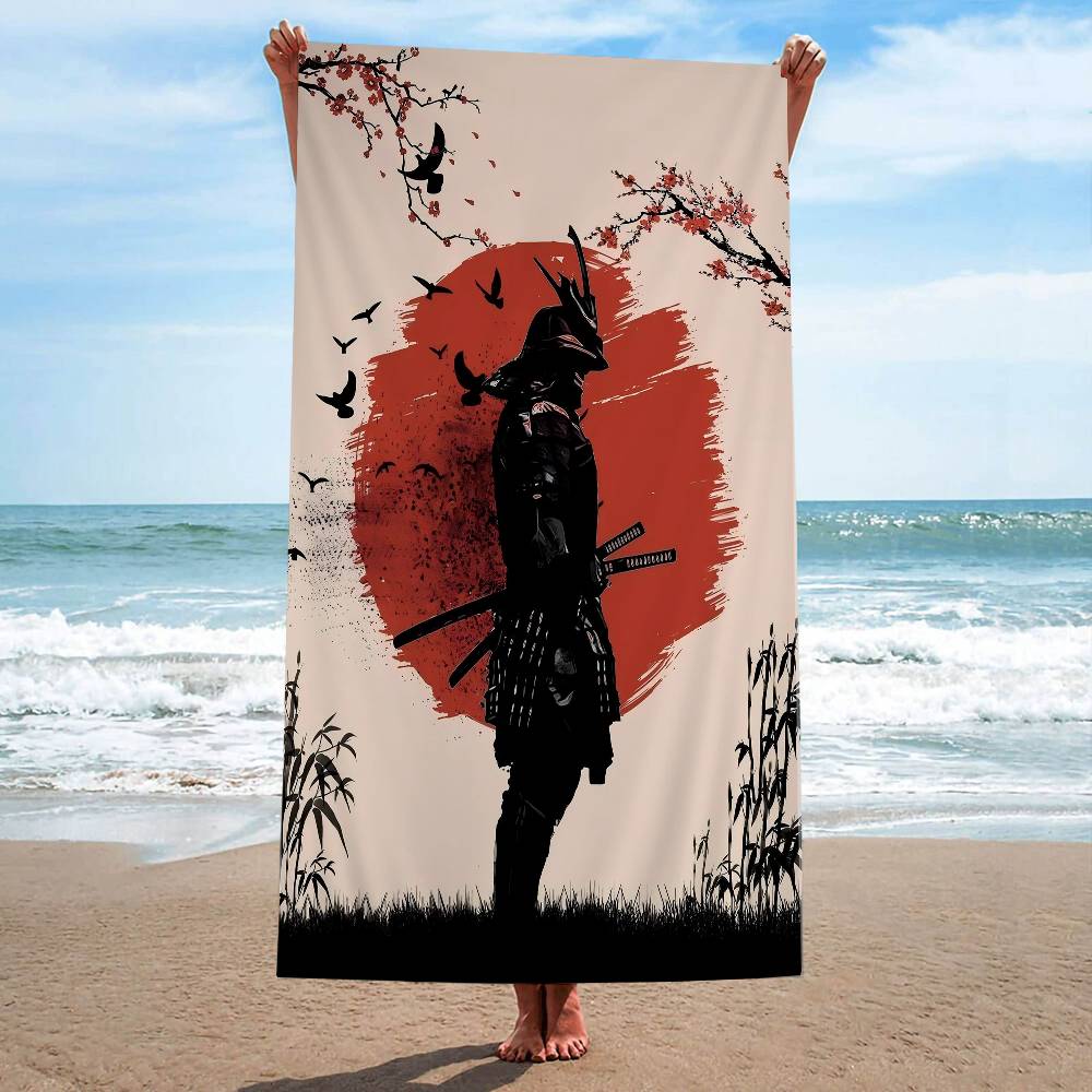 Anime Japan Retro Samurai Microfiber Printed Beach Towel Mountain Climbing Yoga Beach Swimming Running Absorbent Soft Towel