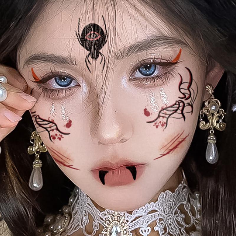 1set Halloween Face Tattoo Stickers Pumpkin Bat Star Moon Fake Freckles Temporary Tattoo Stickers for Music Party Festival Decor