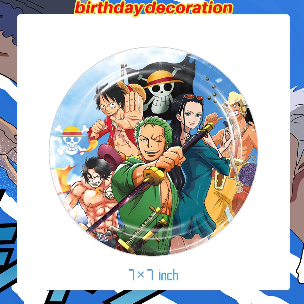 Dekoracje Urodzinowe One Piece Balon Luffy Zoro Jednorazowe Talerzyki Imprezowe Baner Dekoracja Tortu Torebki na Prezenty Chłopcy Akcesoria na Baby Shower