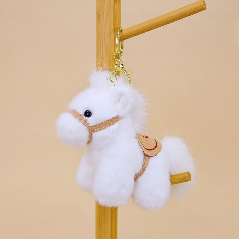 Cute Zodiac Horse Keychain Plush Toy Kawaii Stuffed Doll Bag Pendant Decoration Backpack Hanging New Year Gift