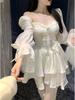 Elegant French Princess Puff Sleeve Dress