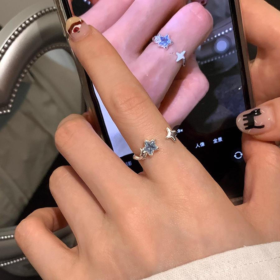 Star Blue Elegant Shaped Open Ring For Women Highend Lightweight Fashion Piece Jewelry