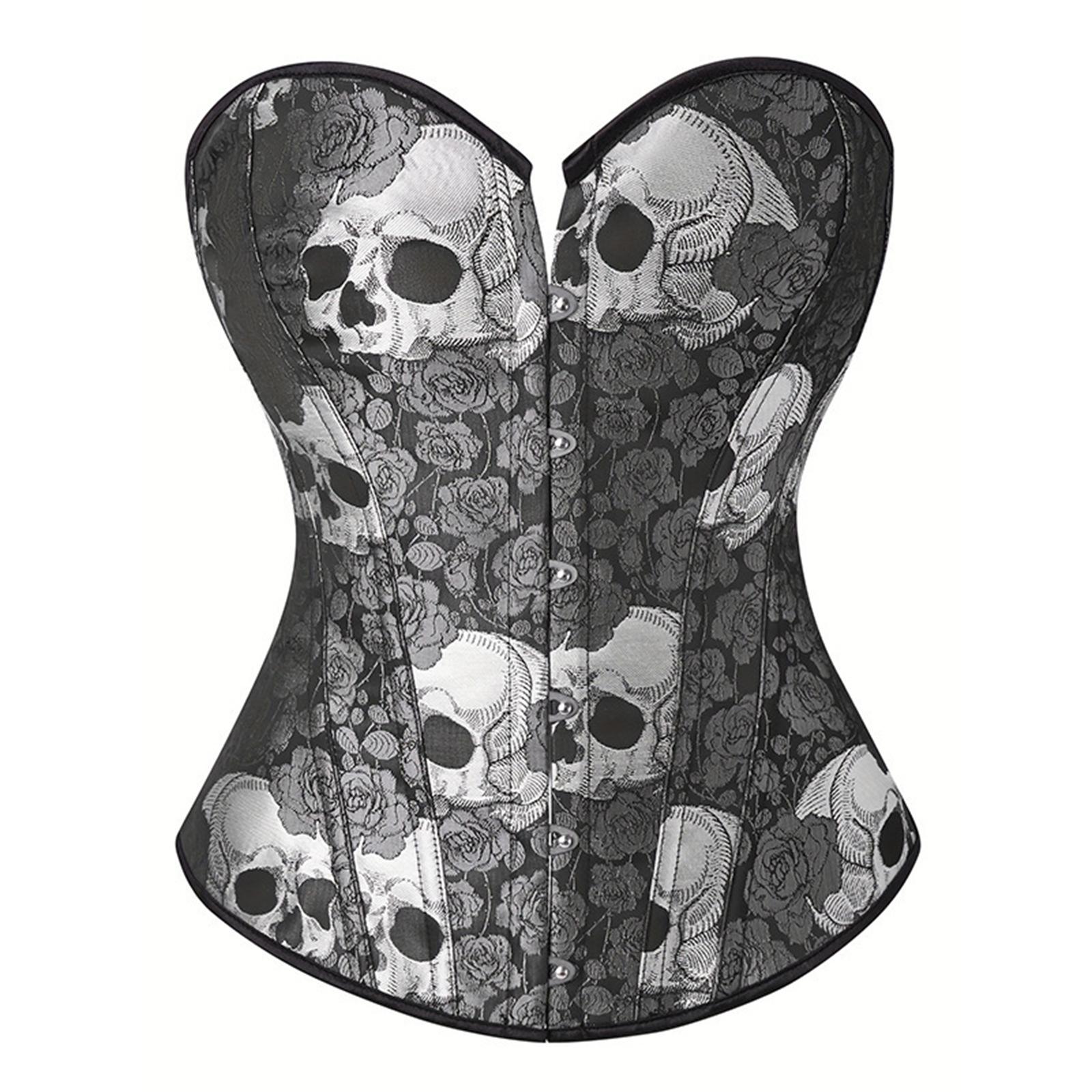 Women s Halloween Waist Trainer Corset Strapless Body Shaper with Skull Pattern Waist Cincher Slimming Underbust Shaper L