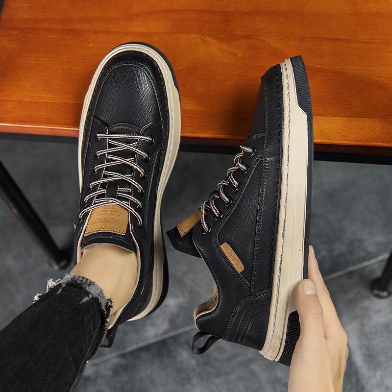 2022 Neue Herrenschuhe Koreanische Version Trend Lässige Lederpaneel-Schuhe Herren Sport Low-Top Runde Zehenpartie Schnürschuhe Trendschuhe