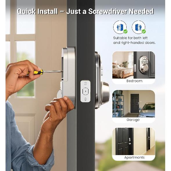 Veise Keyless Entry Door Lock, Electronic Keypad Deadbolt, Keyed Entry, Auto Lock, Anti-Peeking Password, Back Lit & Easy Installation Design, Satin