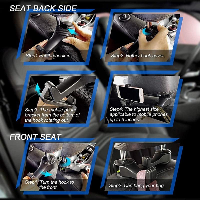 Auto Kopfstützen Haken 2 Stück - Mit Handyhalterung 360° Drehbar Blau