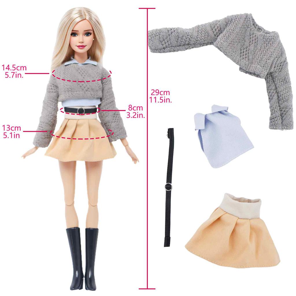 11 PCS/Set Doll Clothes for Barbie Doll 30cm Doll Accessories Dress Skirts Hangbag Shoes Boots Kids Toy Gifts