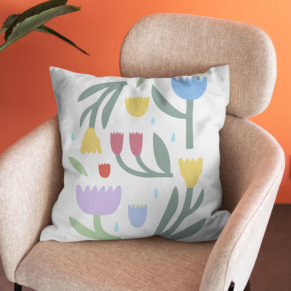 Nordic Abstract Art Flower Print Pillowcase Short Plush Pastoral Simple Home Sofa Cushion Car Cushion