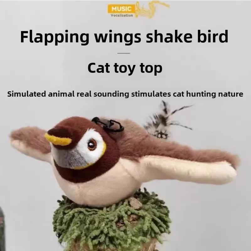 Rechargeable Interactive Flying Bird Cats Toy with Chirping and Flapping Features, Touch-Activated Plush Design