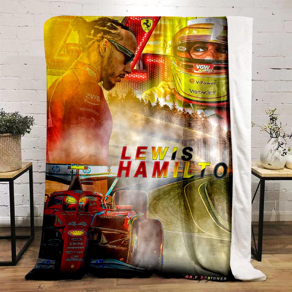 Lewis Hamilton Ferrari 44 Helmet Collage F1 Racing Fleece Blanket for Cozy Home Living Room