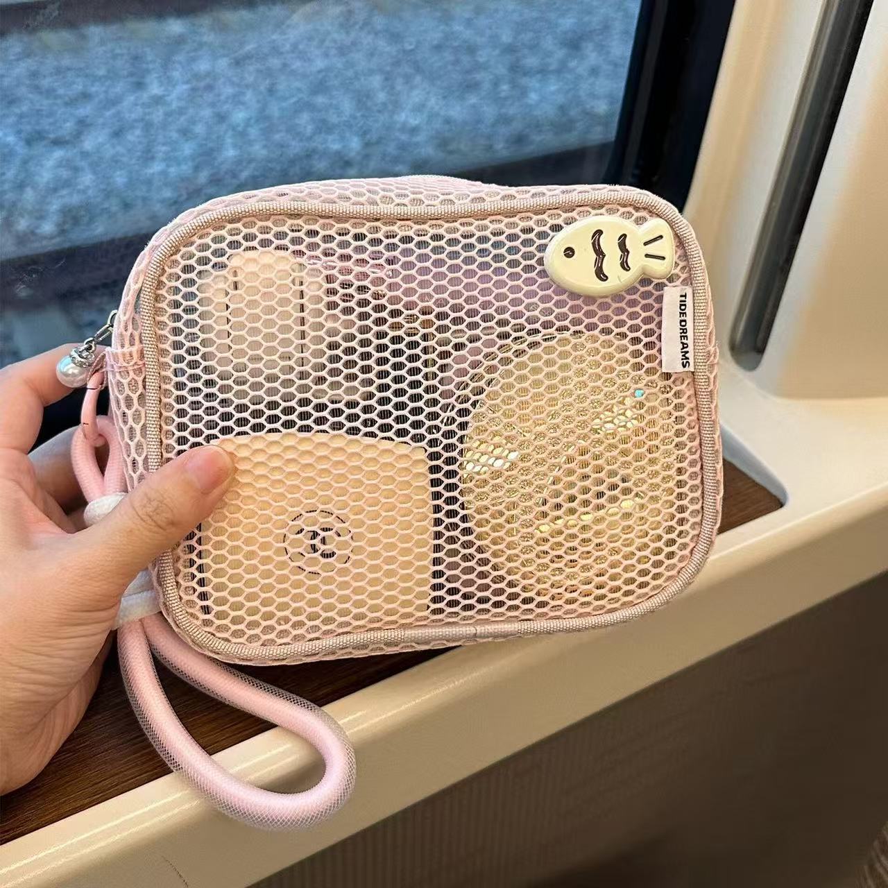 

Female Cosmetic Bag Canvas Wash Toiletry Bag Purse Large Women Travel Makeup Storage Case Organizer for Cosmetics Phone розовый