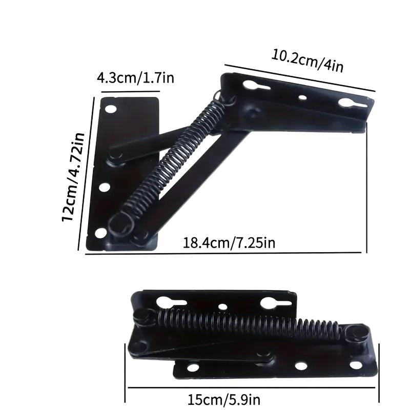 2Pcs Heavy Duty Steel Spring Hinges | Black 80° Folding Lift Top Hinges for Cabinet Doors Sofa Bed Furniture Surface Mount