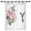 Flowers Bloom Turquoise Plants Roses Window Curtain For Living Room Bedroom Luxury Home Kitchen Decor Items Curtains