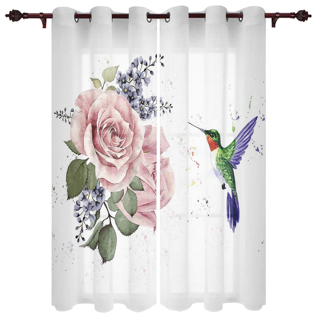 Flowers Bloom Turquoise Plants Roses Window Curtain For Living Room Bedroom Luxury Home Kitchen Decor Items Curtains