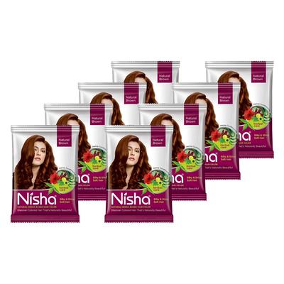 Nisha Hennè Naturale in Polvere Colorante per Capelli Marrone Naturale Tintura Erboristica Condizionante Per Capelli Setosi e Lucidi Uomini Donne 30G X Confezione da 8