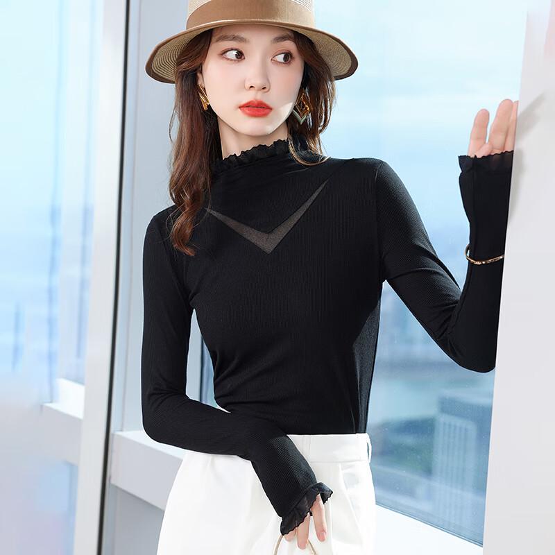 

Женский вязаный топ с высоким воротником, кружевной отделкой и длинными рукавами 3XL