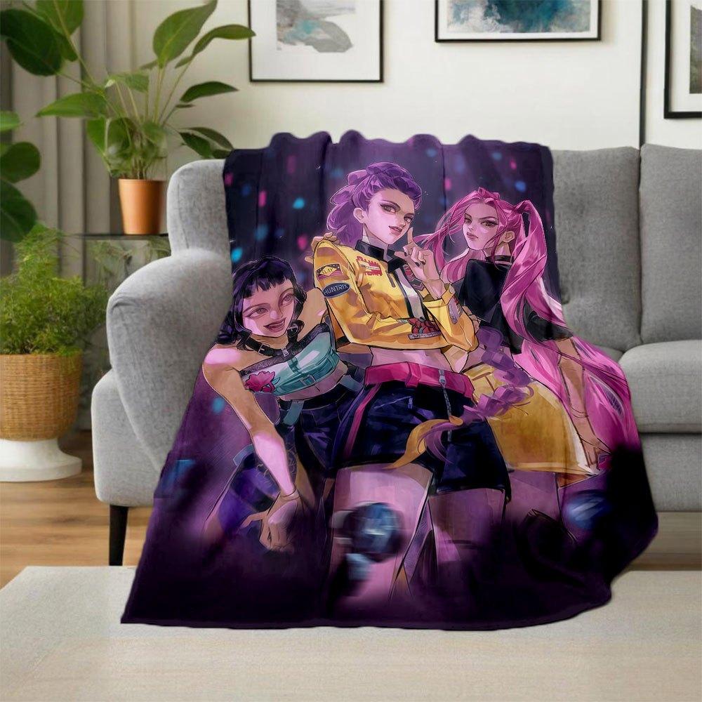 "Vivid Anime Characters Fashionable Jacket with Unique Patches"Blanket Lightweight Flannel Throw Blanket for Sofa, Bed, Travel, Camping, Liv