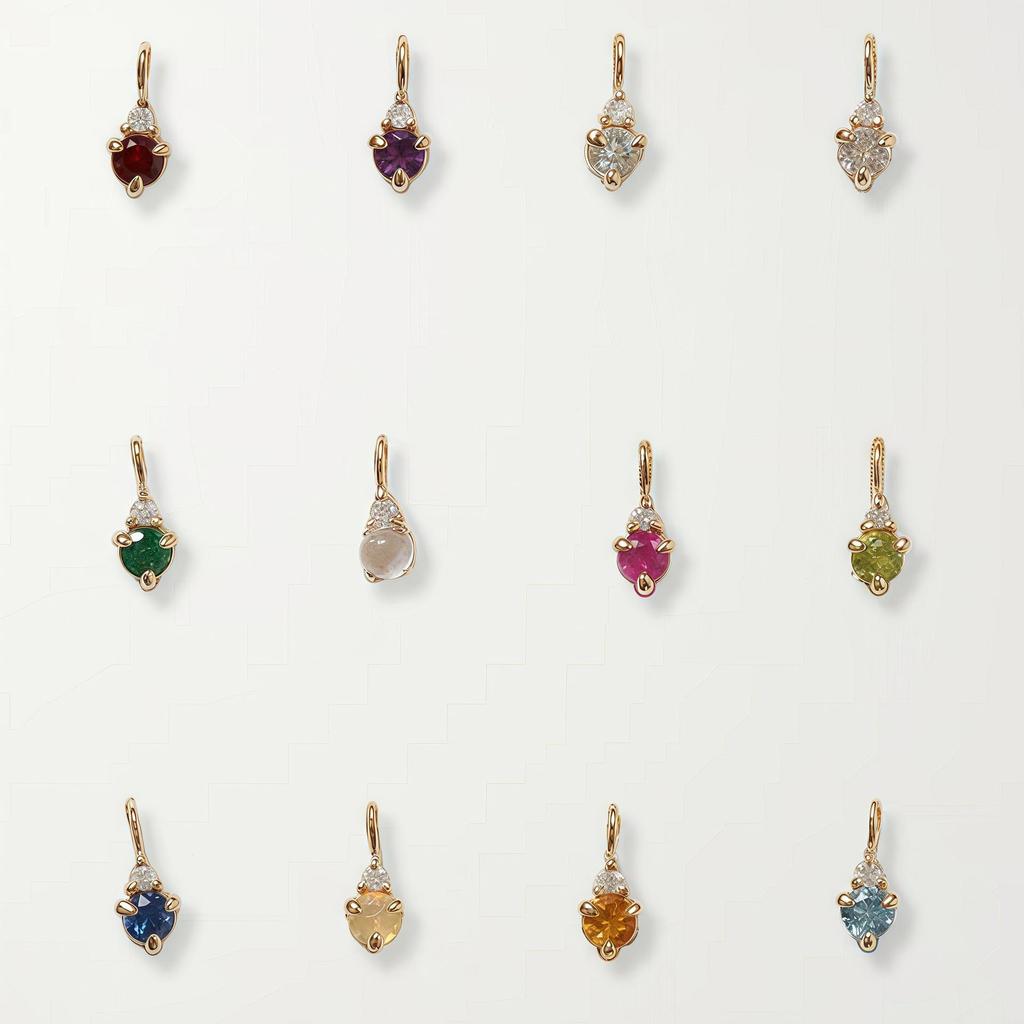 18K Gold Oval Birthstone Pendant with Drip Oil Painting - December Edition