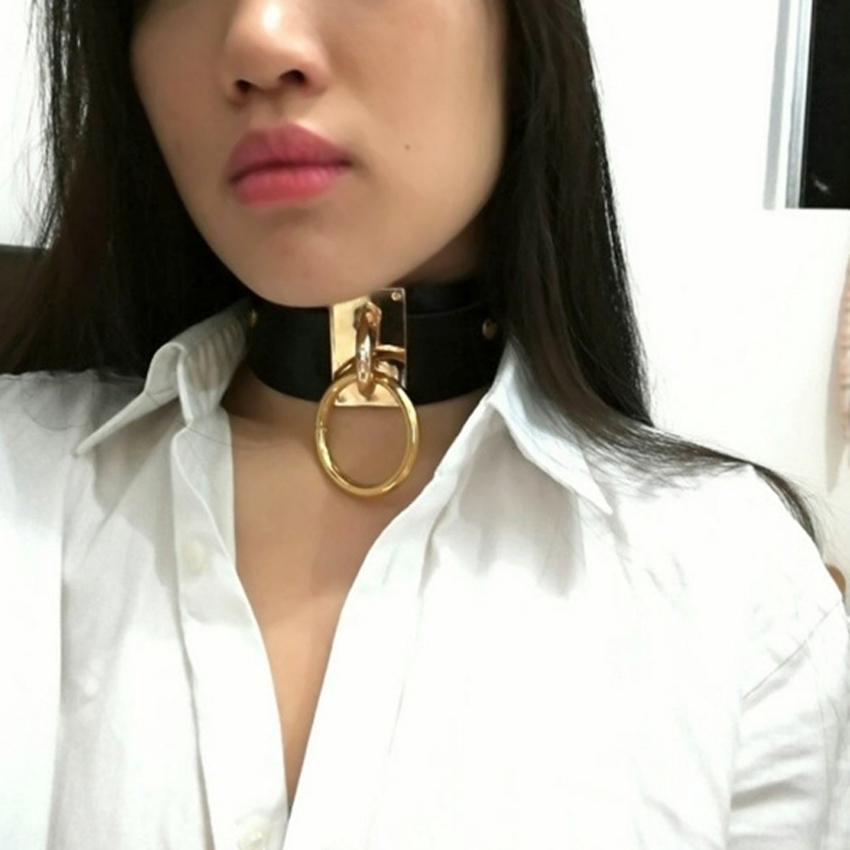 Cool Oversized Choker Fetish Argintiu/Aur O Metal Punk Stil Retro Guler din piele Bondage Sub BDSM Harness Colier