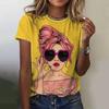Women's round Neck Short Sleeve T-shirt Animal Print 3D Printing Street Style Loose Fit Summer Casual Wear Polyester Material