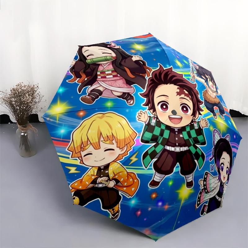 1PC Automatic Folding Umbrella Demon Slayer Tanjiro Pattern 8 Ribs Portable Foldable Travel Umbrella Christmas Birthday Gift