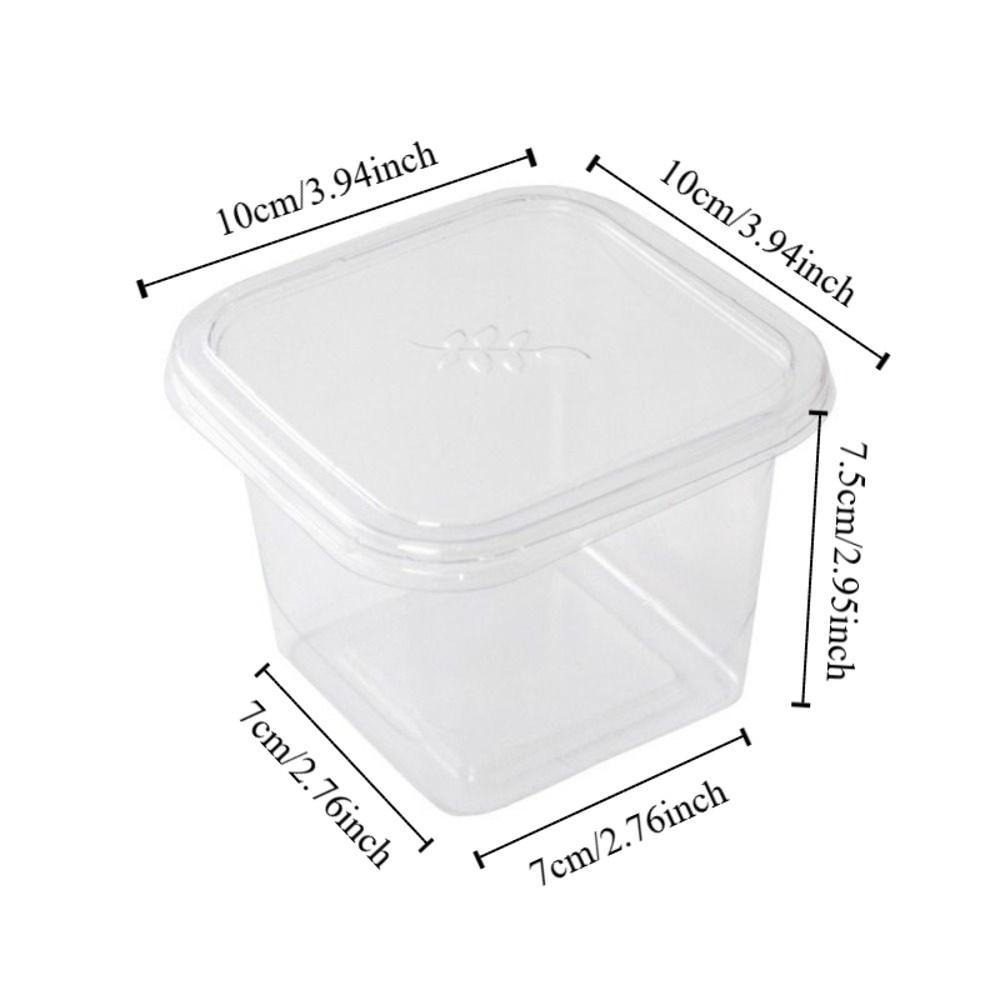50Pcs Disposable Mousse Dessert Box With Lid Square Acrylic Food Cake Cup Clear Plastic Cups  Cookie