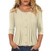 Women's Fashionable Casual Three,quarter Sleeve Button Color Round Neck Top