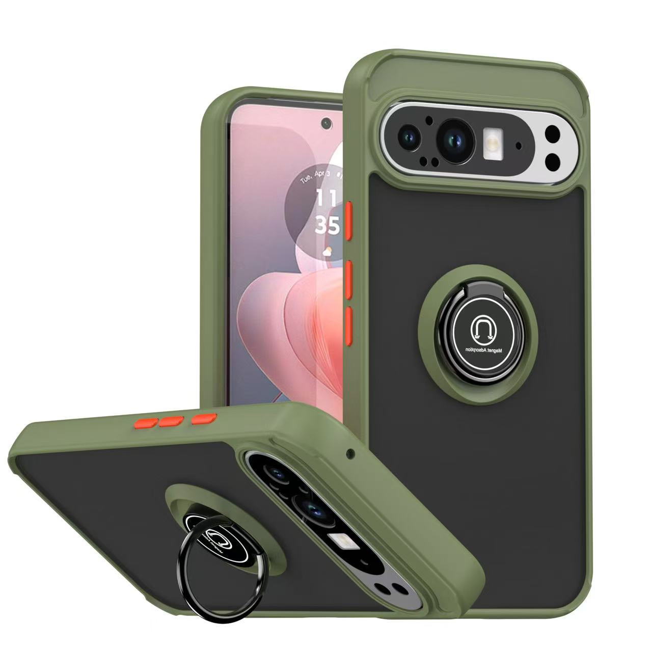 

Fashion Armor Car Magnetic Ring Bracket Phone Cover for Google Pixel 10 9 8 7 A Pro XL Clear Matte Shockproof Protective Cases Google Pixel 10 армія зелений колір