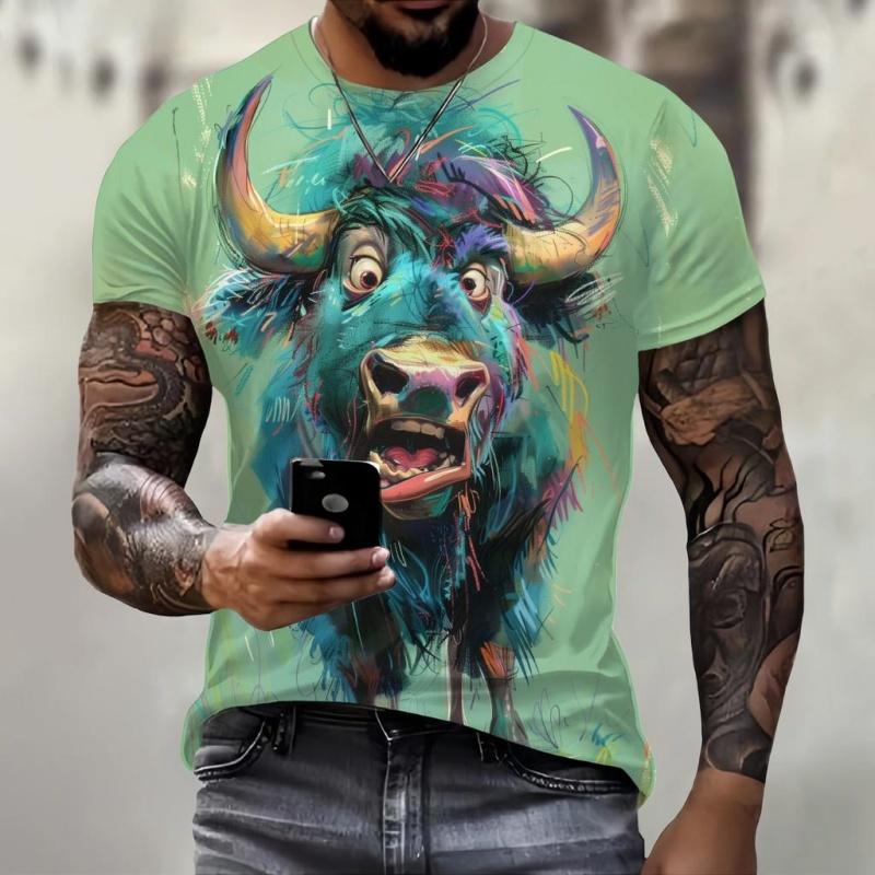 Fun Cartoon Cow Pattern T-Shirt for Men Cute Animal 3D Printed Tees Summer Casual Short Sleeve O-Neck Loose Street T Shirts