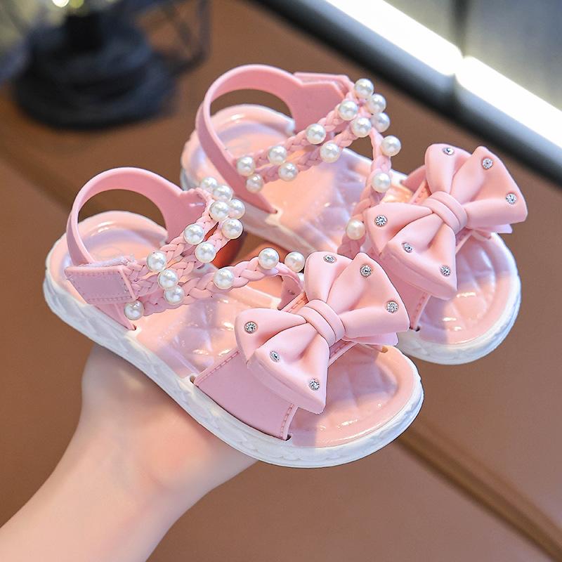 

Girls summer sandals, Korean style little girls princess shoes, soft sole anti-slip children s beach shoes. 21 розовый