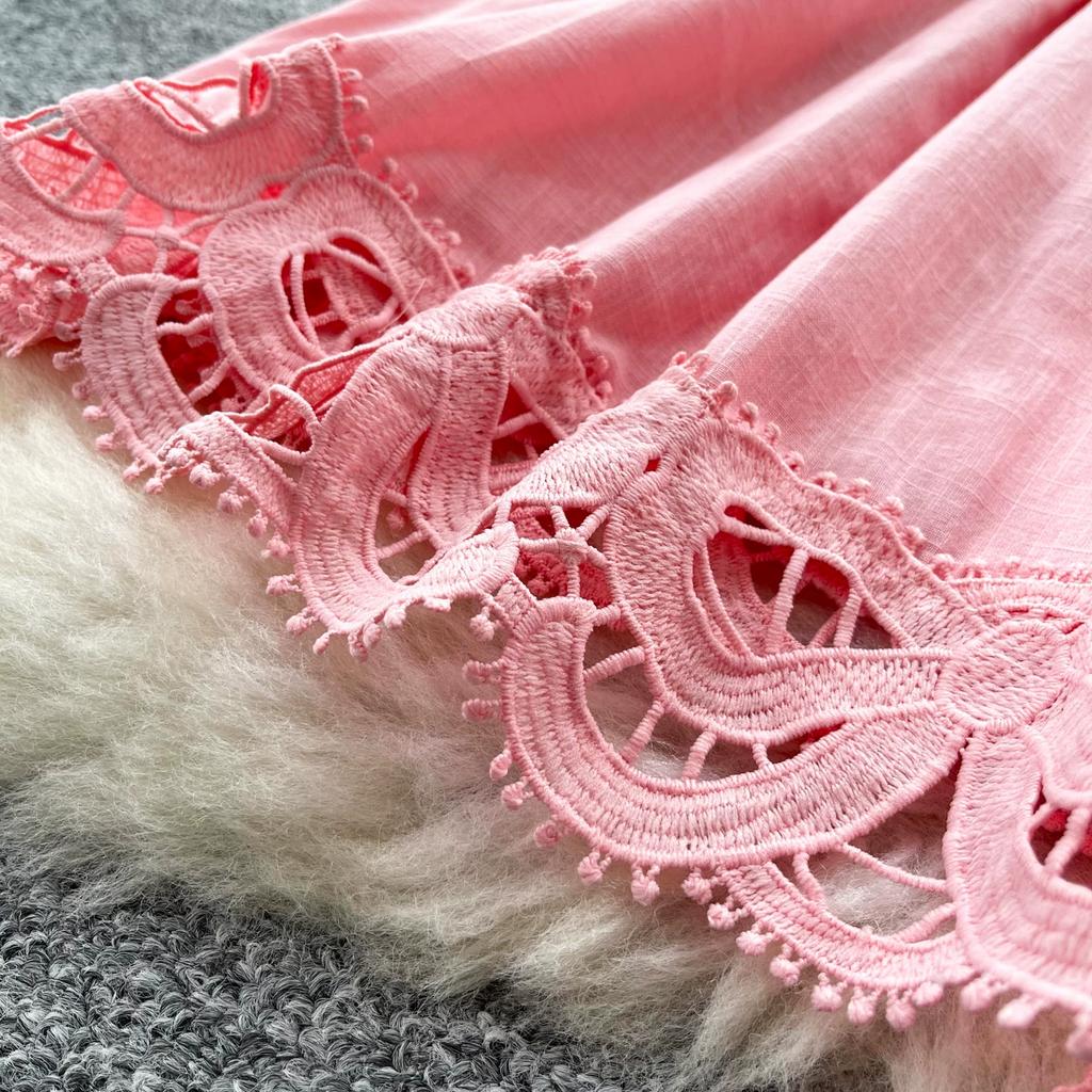 Runway Elegant Formal Luxury Evening Dresses Women Summer Embroidery Lace Short Dress Female Hollow Out Crochet Short Dress