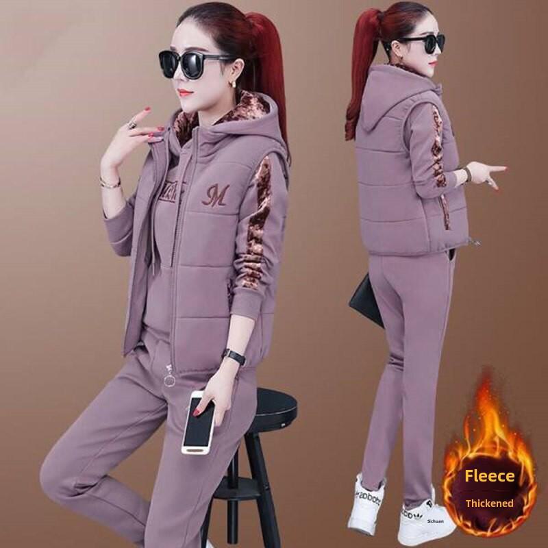 Women's Plush Thickened Three-Piece Casual Sportswear Suit - Autumn/Winter 2024 Fashionable Large Size Sweatshirt.