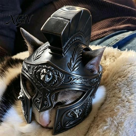 Roman Centurion Cat Costume Helmet, 3D Printed Warrior Mask, for Halloween Funny Cosplay Mask Pet Party Accessories Outfit