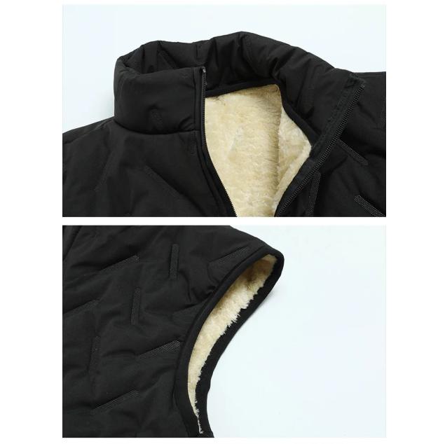 Men's 3-Piece Set, Lamb Fleece Ultrasonic Cotton Jacket with Vest & Pants, Winter Thickened Warm Suit