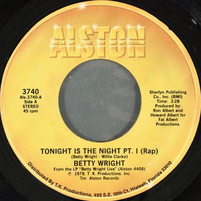 7inch Record BETTY WRIGHT - Tonight Is The Night 3740 Alston Records 1978 US Soul/Funk Used