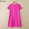 ZANZEA Women Casual Round Neck Short Sleeve Loose Floral Embroidery Dress
