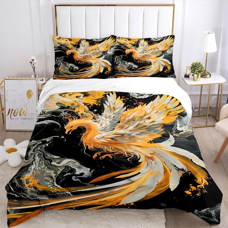3PCs Phoenix Feather Design Cover Set, Breathable Fabric(1 Duvet Cover + 2 Pillowcases) (Without Quilt) yy250911206