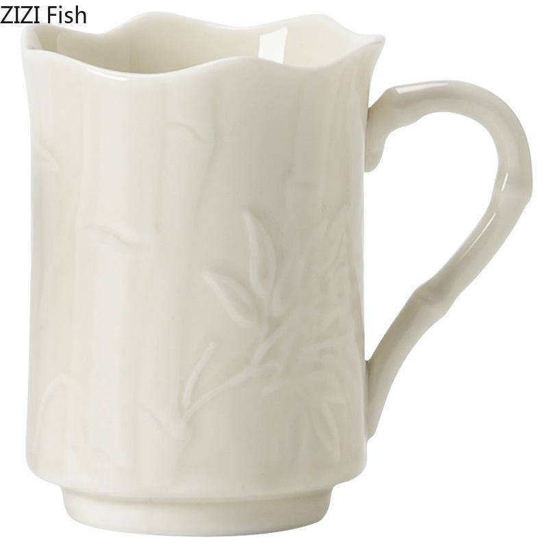 BRBamboo Patterned Ceramic Coffee Cups Saucers Home Dining Table Handmade Ceramic Coffee Cup Afternoon Tea Teacup Coffees Mug GiftEY